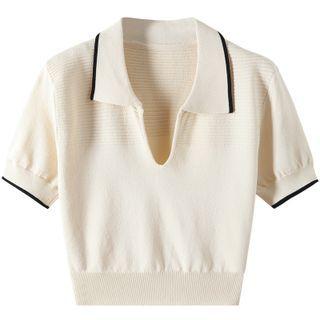 Contrast Trim Collar Knit Crop Top