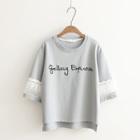 Lettering Short-sleeve Lace Panel T-shirt