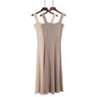 Sleeveless Ribbed Knit Midi A-line Dress