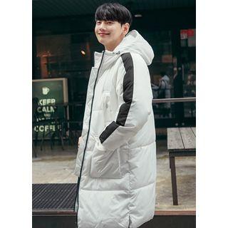 Color-block Hoodie Padded Long Jacket