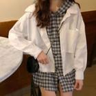 Mock Two-piece Hooded Checked Shirt