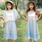 Set: Spaghetti Strap A-line Chiffon Dress + Elbow-sleeve Top