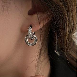 Interlocking Hoop Rhinestone Alloy Dangle Earring 1 Pair - Silver - One Size