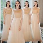 Sheer Panel Bridesmaid Evening Gown