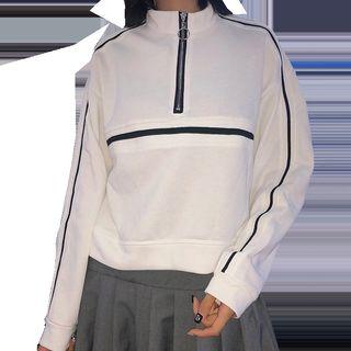 Long-sleeve Contrast Trim Zip Placket Sweatshirt