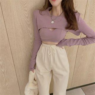 Long-sleeve Plain Shrug Top + Plain Camisole
