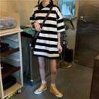 Short-sleeve Collared Striped T-shirt Dress As Shown In Figure - One Size