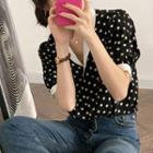 Dotted Collared Elbow-sleeve Blouse
