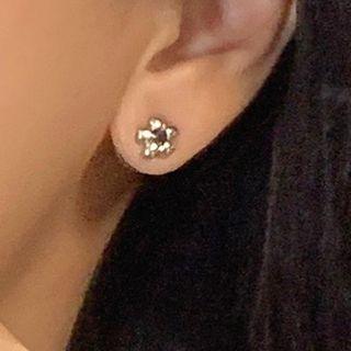 Flower Stud Earring 1 Pair - Black & Silver - One Size