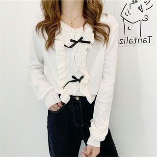 Ruffle Trim Bow Cardigan