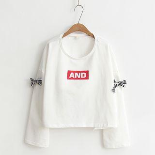 Long Sleeve Lettering Bow Accent T-shirt / Elbow Sleeve Lettering Bow Accent T-shirt