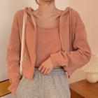 Set: Zip-up Hooded Jacket + Spaghetti Strap Crop Top