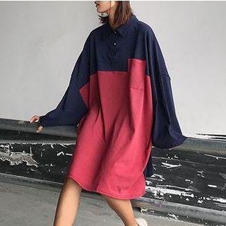 Long-sleeve Two-tone Polo Dress
