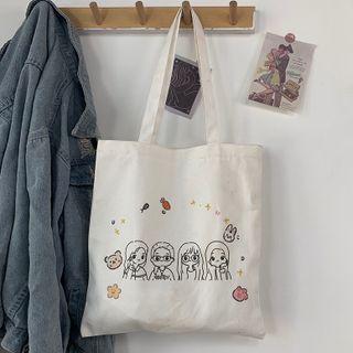 Cartoon Print Tote Bag Pink & White - One Size