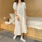 Short-sleeve Floral Print Sleep Dress White - One Size