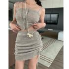 Plain Button-up Camisole Top / Drawstring Mini Skirt