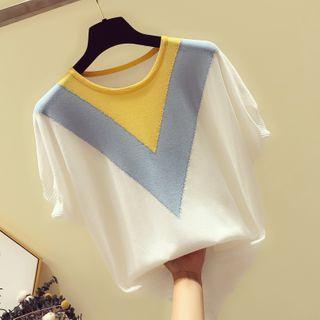 Color Panel Short-sleeve Knit Top