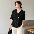 Shirred-trim Double-breasted Blouse