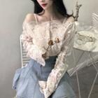 Set: Off-shoulder Lace Shirt + Camisole Top As Shown In Figure - One Size