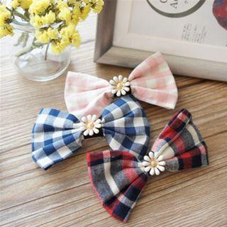 Flower Plaid Fabric Bow Hair Clip