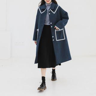 Contrast Trim Single-breasted Midi Coat