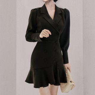 Plain Ruffle Hem Mini Blazer Dress