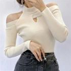 Off-shoulder Long Sleeve Ribbed-knit Sweater