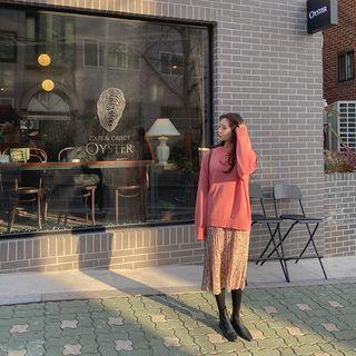 Crewneck Woolen Plain Sweater Pink - One Size