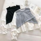 Mock Two-piece Crewneck Puff-sleeve Blouse