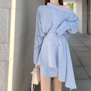 Asymmetric Off-shoulder Chiffon Top / Asymmetric Chiffon Skirt