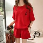 Set: Lettering Loose-fit Short-sleeve T-shirt + Shorts