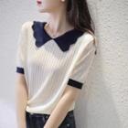 Short-sleeve Knit Polo Shirt Blue Collar - Off-white - One Size