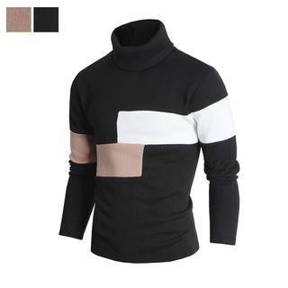 Turtle-neck Color-block Brushed-fleece Lined Top