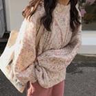 Melange Sweater / Mesh Panel Midi Skirt
