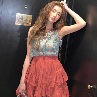 Floral Print Smocked Camisole Top / Irregular Skirt