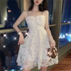 Spaghetti Strap Glittered Lace Mini Dress