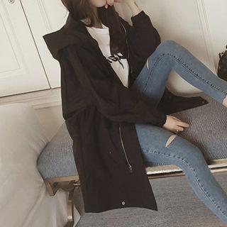 Plain Hooded Long Zip Light Jacket