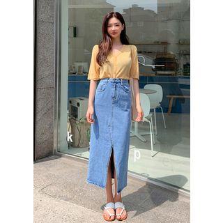 H-line Maxi Denim Skirt