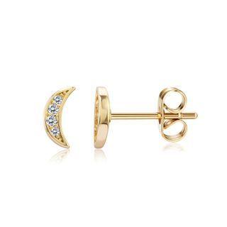 Fashion Simple Plated Gold Moon Cubic Zirconia Stud Earrings Golden - One Size