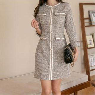 Faux-pearl Buttoned Contrast-trim Tweed Dress