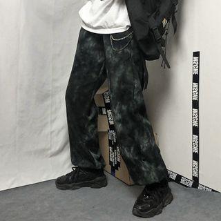 Drawstring Hem Tie-dyed Straight-cut Pants