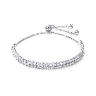 Fashion Bright Geometric Double-row Cubic Zirconia Bracelet Silver - One Size