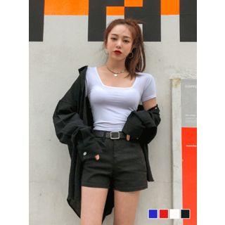 Square-neck Slim Cropped T-shirt