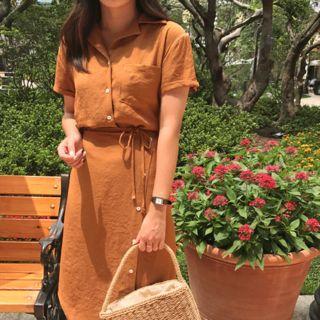 Buttoned Mock Two-piece Wrap Dress