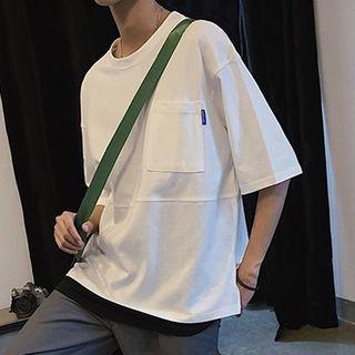 Couple Matching Simple Mock Two-piece Elbow-sleeve T-shirt