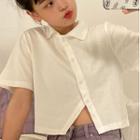 Elbow-sleeve Asymmetrical Button-up T-shirt
