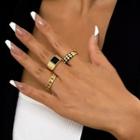 Set Of 3: Square Glaze Alloy Ring + Textured Alloy Ring + Chained Alloy Ring