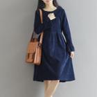 Plain Bell-sleeve Corduroy Dress