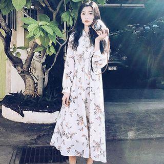 Long-sleeve Medium Long Strap Floral Dress