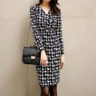 Long-sleeve Houndstooth Straight-fit Dress